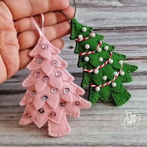 Smaller Wool Felt Tree shaped Christmas ornament with sequins or glitter baubles / READY TO SHIP