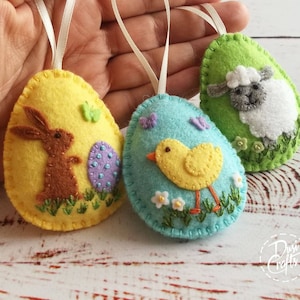 Set of 3 Felt Easter ornaments - Bunny, Lamb and Chick, felt Easter decor, felt Easter eggs / MADE TO ORDER