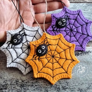 Felt Halloween ornament with Spider web motif, Spooky Home Decor