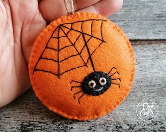 Felt Halloween ornament with Spider web motif, Spooky Home Decor / READY to SHIP