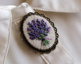 Lavender Bouquet Brooch, Hand Embroidered Floral Brooch, Lavender Flower Jewelry, Mothers day gift, Gift for grandma