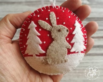 Wool Felt Christmas Bunny ornament, Rabbit ornament with / possible personalization on the back