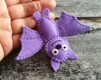 Smaller Purple Halloween Bat ornament, Bat car accessories, rear view mirror charm, Wool Felt Fall decorations / READY to SHIP