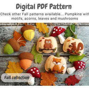 Felt Pumpkin ornaments PDF Tutorial & Pattern for Hand Sewing / Toadstools and Hedgehog motifs / DIGITAL Instant Download image 8