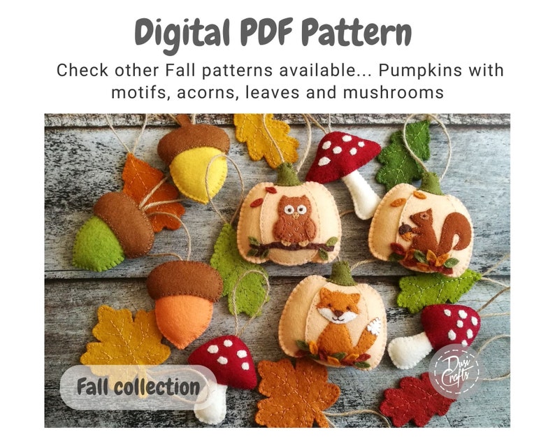 Felt Pumpkin ornaments PDF Tutorial & Pattern for Hand Sewing / Toadstools and Hedgehog motifs / DIGITAL Instant Download image 8