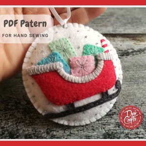 Sleigh Christmas ornament PDF Tutorial & Pattern for Hand Sewing / DIGITAL Instant Download