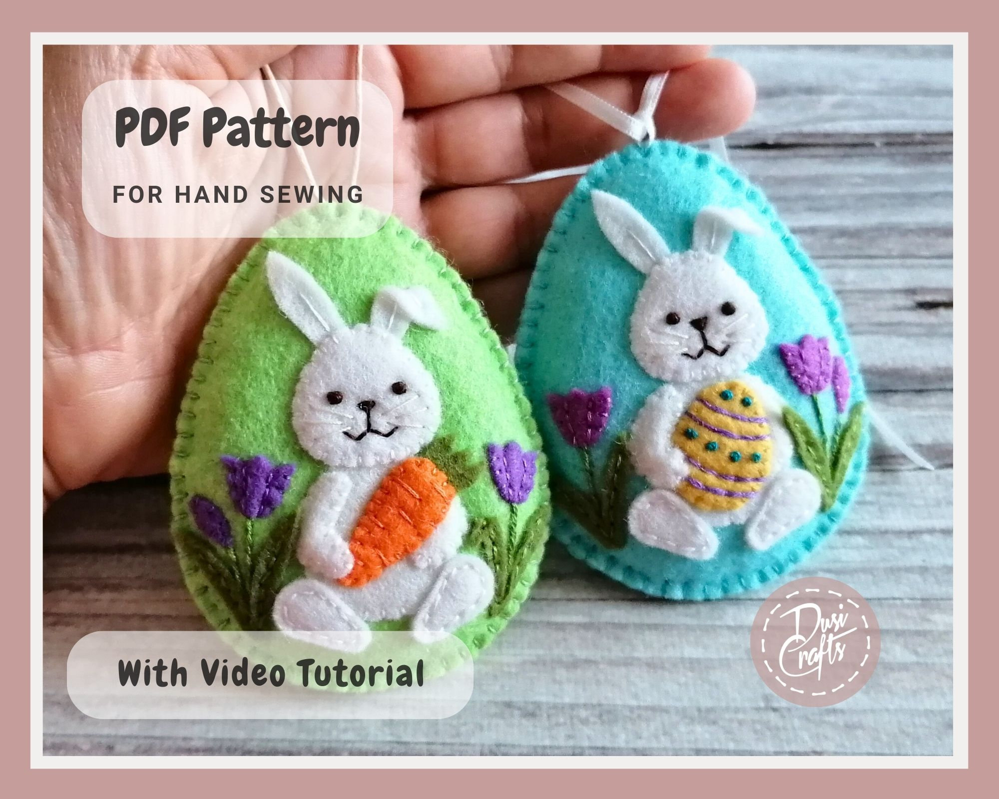 Felt Ornaments With Bunny for Easter and Valentines, PDF Tutorial ...