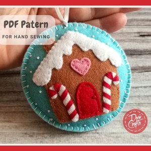 Gingerbread house Christmas ornament PDF Tutorial & Pattern for Hand Sewing / Three design variations / DIGITAL Instant Download