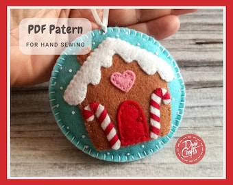 Gingerbread house Christmas ornament PDF Tutorial & Pattern for Hand Sewing / Three design variations / DIGITAL Instant Download