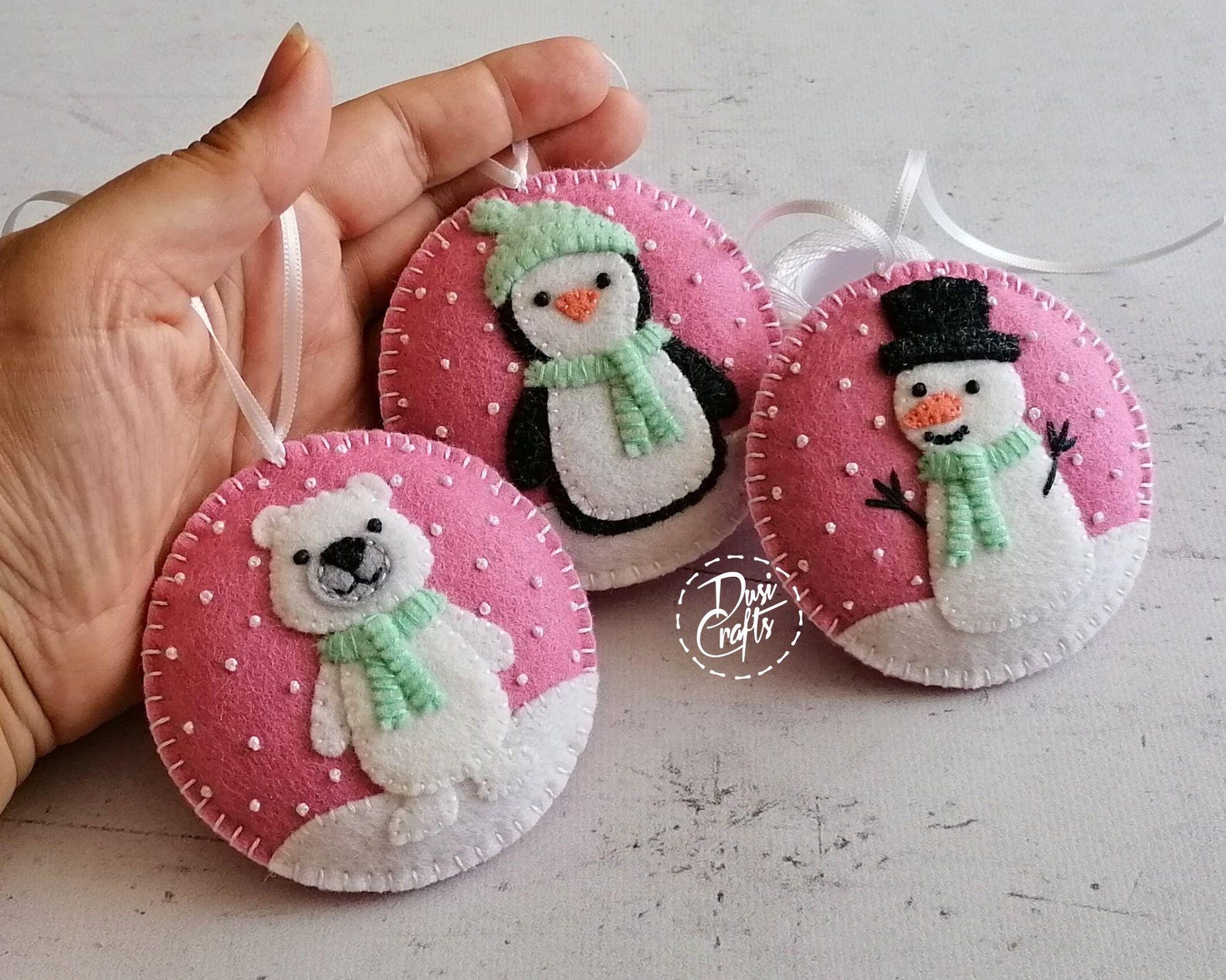 Set of 6 Felt Pink Mint Christmas Ornaments, Bundle of Gingerbread ...