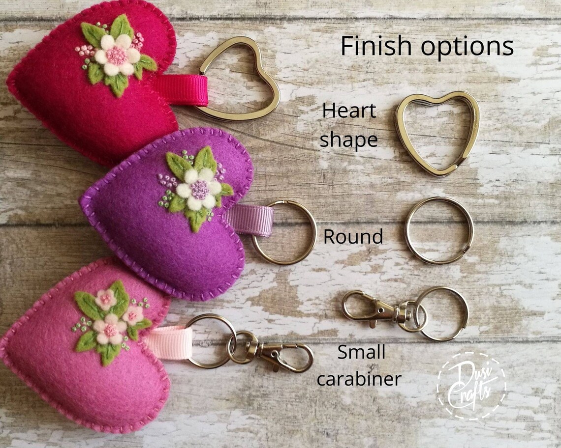 Wool Felt Heart Keychain With Embroidered Flowers Moving Etsy