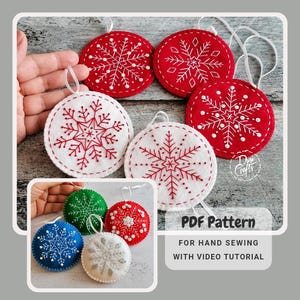 Pattern for Hand embroidered big Snowflakes on Felt Christmas Bauble ornaments PDF Tutorial for Hand Sewing / DIGITAL Instant Download
