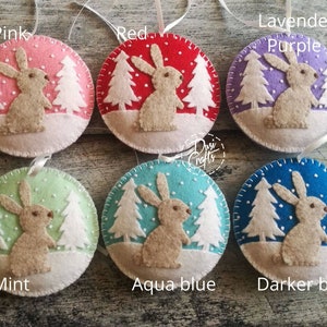 Wool Felt Christmas Bunny ornament, Rabbit ornament with / possible personalization on the back image 7