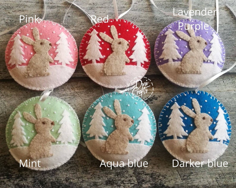 Wool Felt Christmas Bunny ornament, Rabbit ornament with / possible personalization on the back image 7