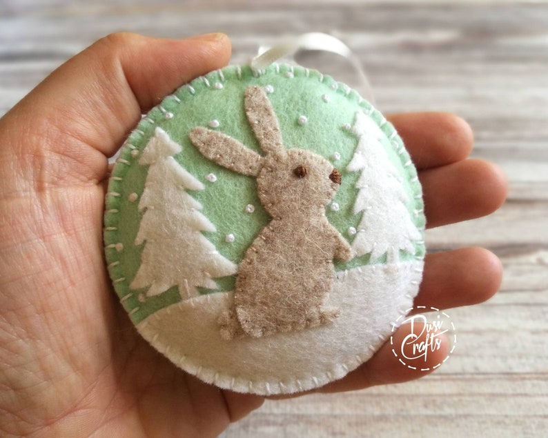 Wool Felt Christmas Bunny ornament, Rabbit ornament with / possible personalization on the back Mint pistachio