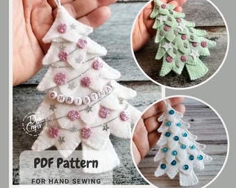 Adornos de árbol de Navidad en fieltro PDF Tutorial & Patrón para coser a mano / Tamaño más grande y más pequeño / Descarga instantánea DIGITAL