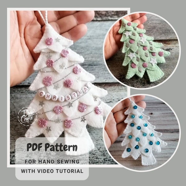 Décorations en feutre pour sapin de Noël, tutoriel PDF et modèle pour la couture à la main, dimensions plus grandes et plus petites, téléchargement numérique instantané