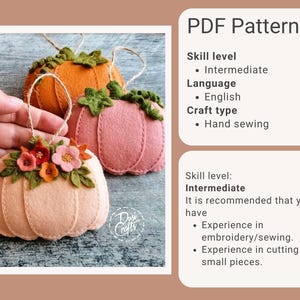 Felt Pumpkin ornaments PDF Tutorial & Pattern for Hand Sewing / Swirls and Flowers / DIGITAL Instant Download image 3