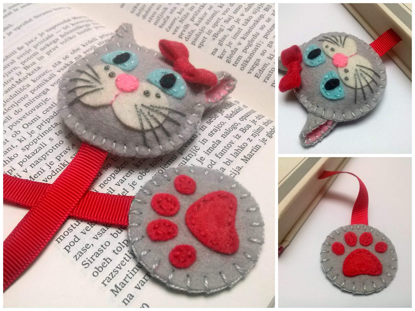 Felt cat bookmark black cat bookmark white cat bookmark Etsy