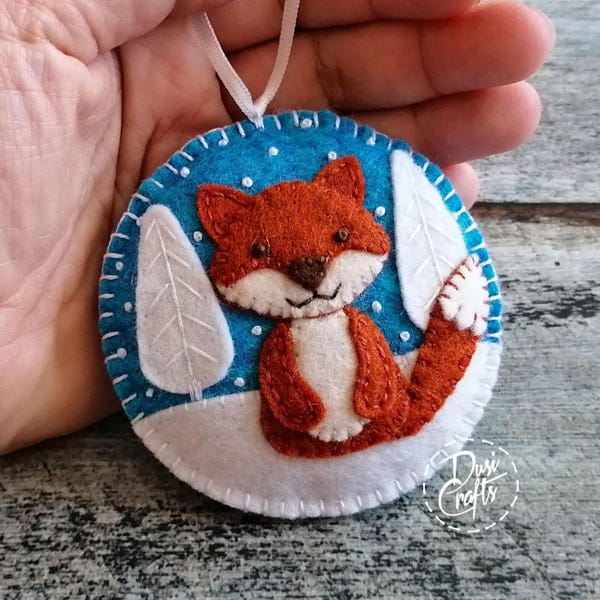 Enfeite de raposa em feltro de lã, decoração natalina de raposa na floresta em feltro CR