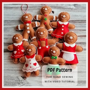 Gingerbread man Felt ornament PDF Tutorial & Pattern for Hand Sewing / DIGITAL Instant Download
