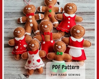 Gingerbread People Felt ornament PDF Tutorial & Pattern for Hand Sewing / DIGITAL Instant Download