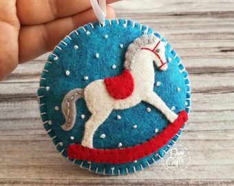 Rocking Horse Christmas ornament, Wool Felt First Christmas decorations / possible Personalization on back / MADE TO ORDER