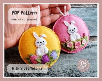 Felt ornaments with Easter bunny, PDF Tutorial & Pattern for Hand Sewing / DIGITAL Instant Download / Bunny for all seasons