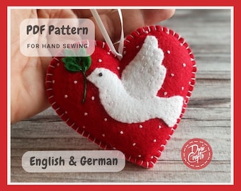 Felt Dove Christmas ornament PDF Tutorial & Pattern for Hand Sewing / English and German language / DIGITAL Instant Download