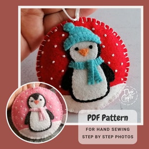 Penguin Christmas ornament PDF Tutorial & Pattern for Hand Sewing / Round and Bell shape / DIGITAL Instant Download