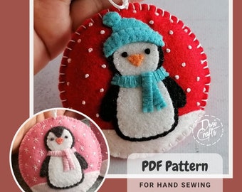 Penguin Christmas ornament PDF Tutorial & Pattern for Hand Sewing / Round and Bell shape / DIGITAL Instant Download