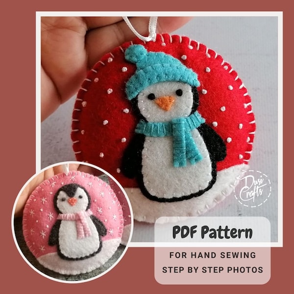 Penguin Christmas ornament PDF Tutorial & Pattern for Hand Sewing / Round and Bell shape / DIGITAL Instant Download