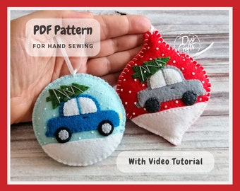 Christmas Car with Tree ornament PDF Tutorial & Pattern for Hand Sewing / DIGITAL Instant Download