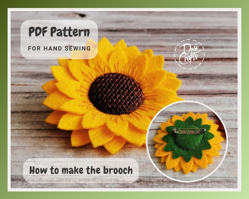 PDF Pattern for Felt Sunflower Heart ornaments, Hand Sewing Tutorial/ DIGITAL Instant Download / Includes video instructions image 6