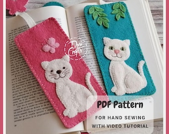 Felt cat bookmark PDF Tutorial & Pattern for Hand Sewing / DIGITAL Instant Download