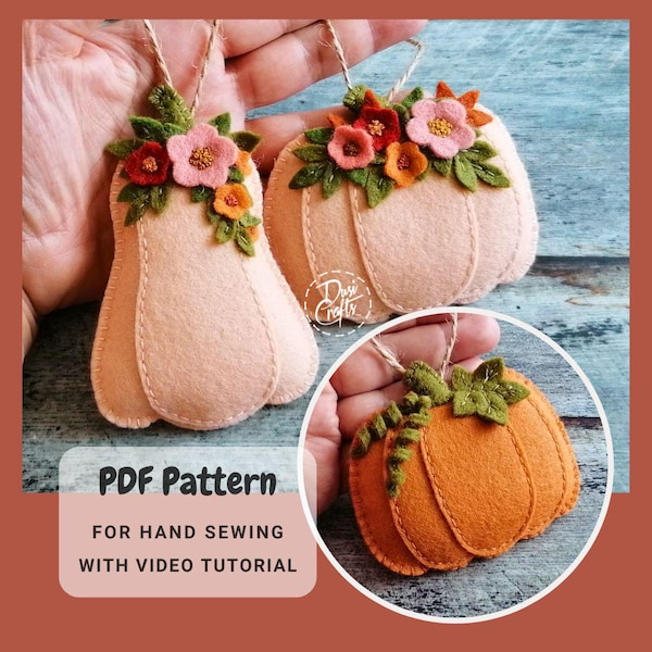 Vilten pompoenornamenten PDF-zelfstudie en patroon voor handnaaien / wervelingen en bloemen / DIGITALE directe download