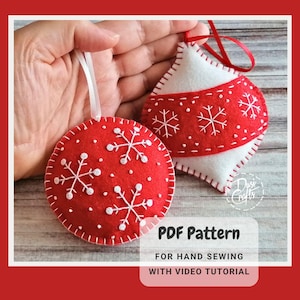 Pattern for Hand embroidered small Snowflakes on Felt Christmas Bauble ornaments PDF Tutorial for Hand Sewing / DIGITAL Download