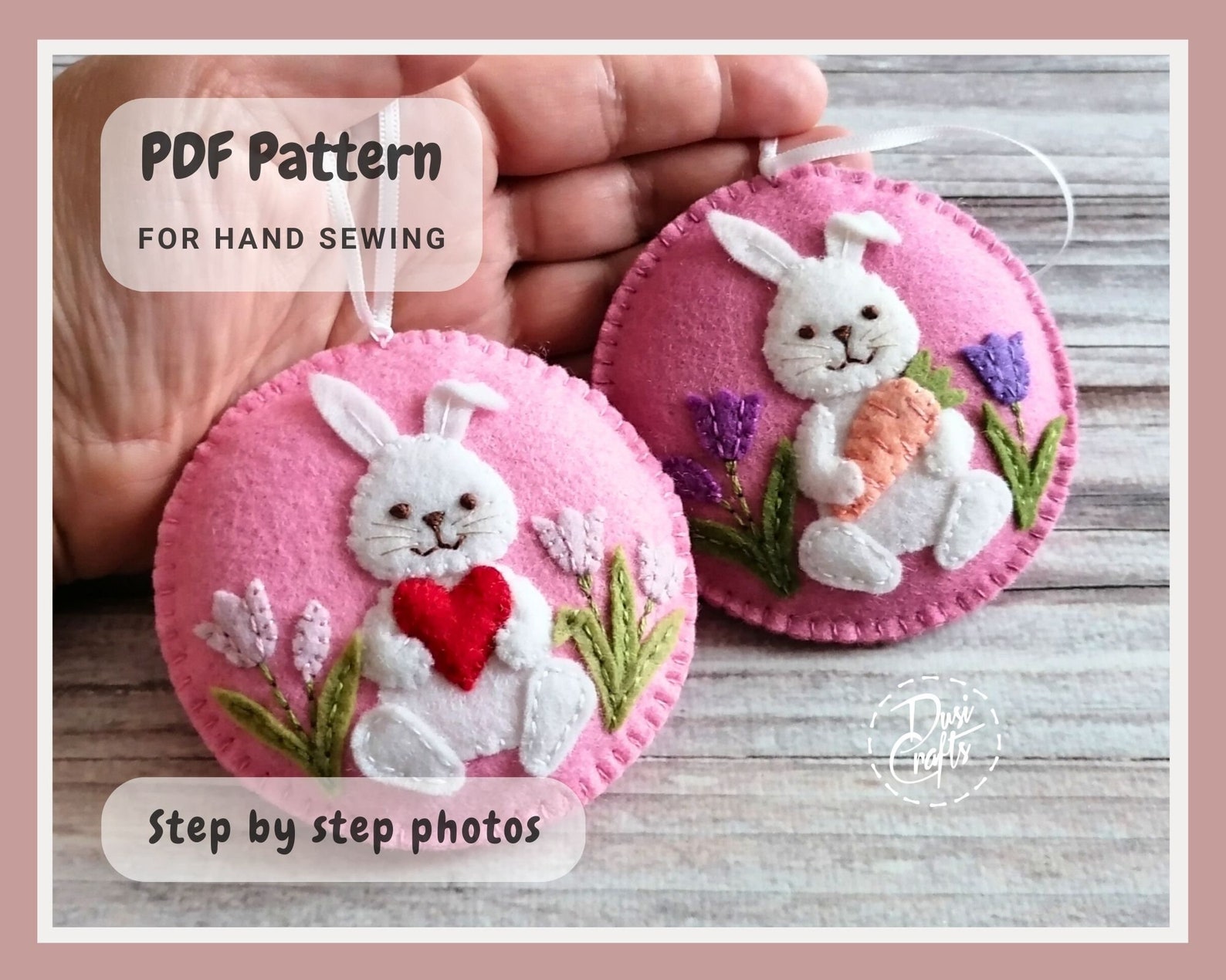 Felt Ornaments With Bunny for Easter and Valentines, PDF Tutorial ...