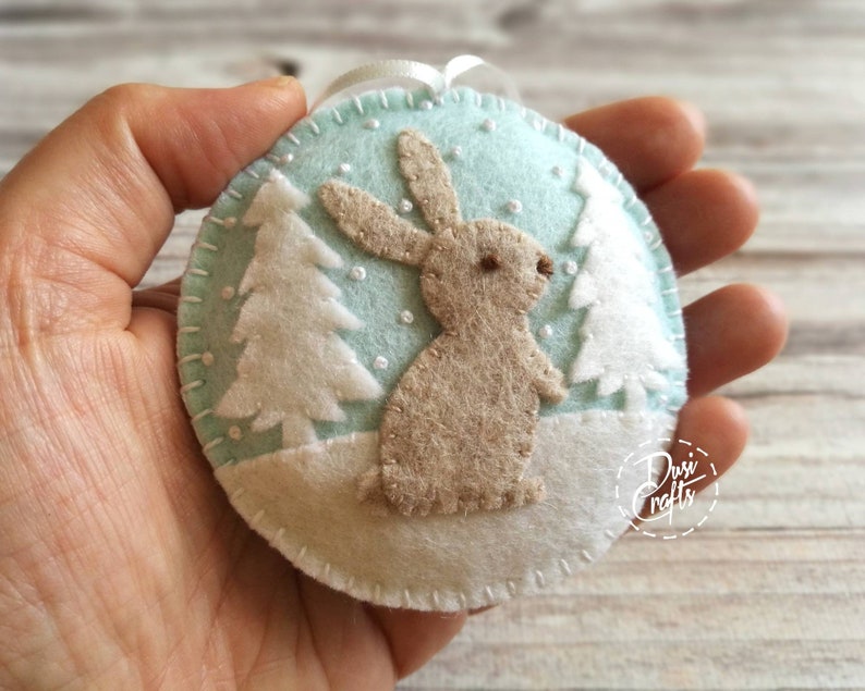 Wool Felt Christmas Bunny ornament, Rabbit ornament with / possible personalization on the back Spearmint blue