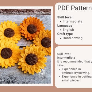 PDF Pattern for Felt Sunflower Heart ornaments, Hand Sewing Tutorial/ DIGITAL Instant Download / Includes video instructions image 3