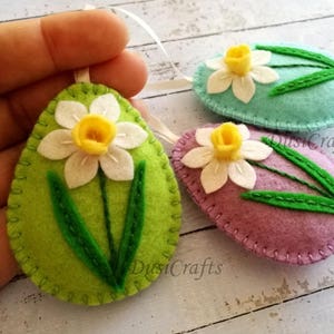 Decoraciones de Pascua de fieltro, Conjunto de huevos de fieltro con flor de narciso, huevos de flores de Pascua, adornos de Pascua, Decoración de primavera / HECHO A PEDIDO imagen 5