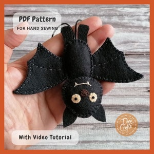 Halloween Bat Felt ornaments DIY PDF Tutorial & Pattern for Hand Sewing / DIGITAL Instant Download
