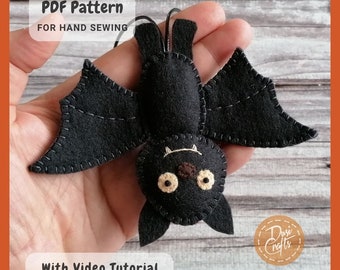 Adornos de fieltro de murciélago de Halloween DIY PDF Tutorial & Patrón para coser a mano / Descarga instantánea DIGITAL