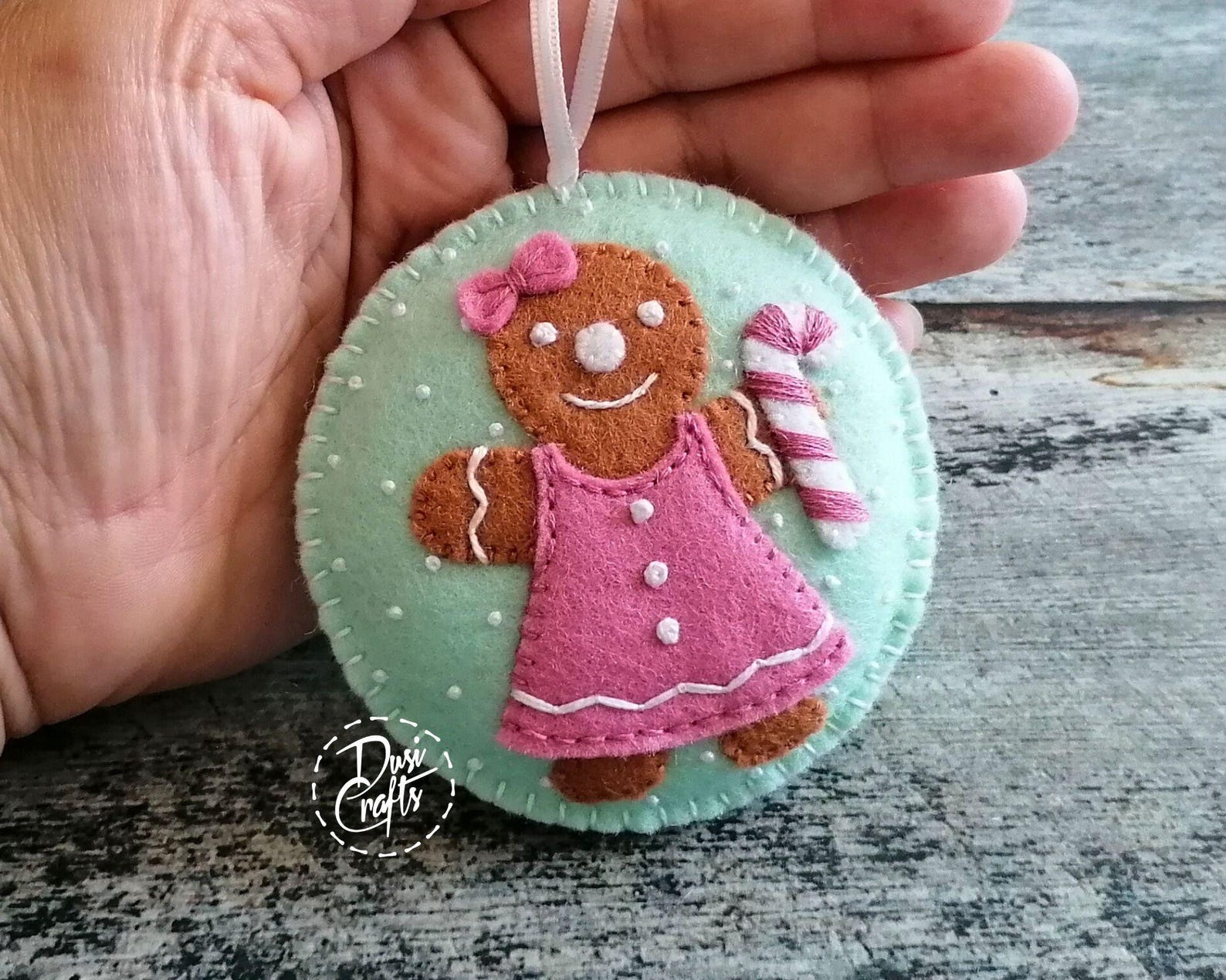 Set of 6 Felt Pink Mint Christmas Ornaments, Bundle of Gingerbread ...