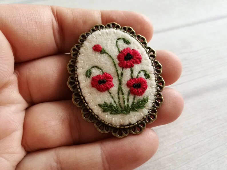 Embroidered red poppy brooch embroider poppies elegant  etsy Embroidered red poppy brooch embroider poppies elegant  etsy