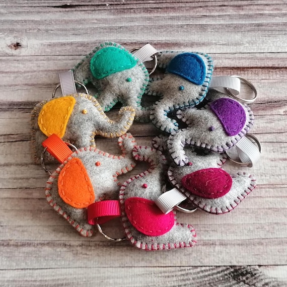Wool Felt gray Elephant keychain, Good luck charm