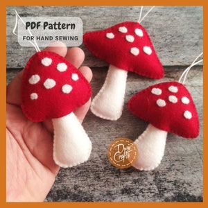Simple Fall felt Toadstool mushroom ornaments PDF Tutorial & Pattern for Hand Sewing / DIGITAL Instant Download