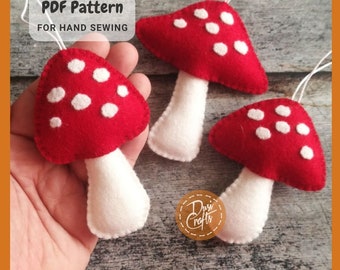 Simple Fall felt Toadstool mushroom ornaments PDF Tutorial & Pattern for Hand Sewing / DIGITAL Instant Download