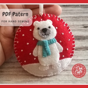 Polar Bear Christmas ornament PDF Tutorial & Pattern for Hand Sewing / Round and Bell shape / DIGITAL Instant Download