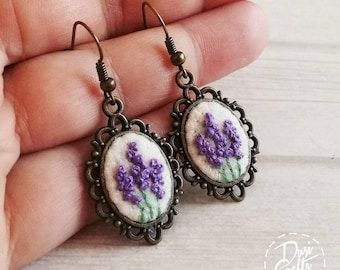 Lavender Flower Embroidered earrings / READY to SHIP